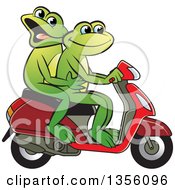 Poster, Art Print Of Cartoon Green Frogs On A Scooter