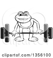 Poster, Art Print Of Cartoon Black And White Frog Bending To Lift A Barbell