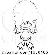 Clipart Of A Cartoon Black And White Frog Skipping Rope Royalty Free Vector Illustration