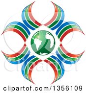Poster, Art Print Of Green Earth Globe With Red Green And Blue Ribbons