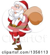 Poster, Art Print Of Cartoon Sneaky Santa Gesturing To Be Quiet