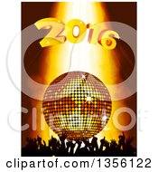 Poster, Art Print Of Silhouetted Crowd Of Hands Under A 3d Gold Disco Ball And New Year 2016 With Light Shining Down