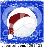 Poster, Art Print Of Christmas Santa Hat Over A Shaded Circle On Blue Snowflakes And Grunge