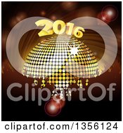 Poster, Art Print Of Silhouetted Crowd Of Hands Over A 3d Gold Disco Ball And New Year 2016 Over A Spiral