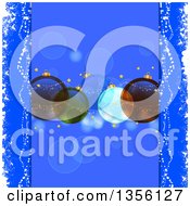 Poster, Art Print Of Background Of Christmas Bauble Ornaments Over Blue With Flares