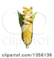 3d Gmo Corn Cob Turning Into Dna Strands On A White Background