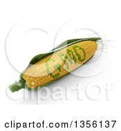 Poster, Art Print Of 3d Corn Cob With Green Gmo Kernels On A White Background