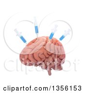 3d Human Brain Stuck With Syringes On A White Background