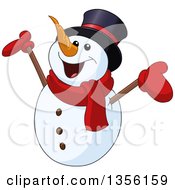 Poster, Art Print Of Cartoon Cheering Snowman Holding Up His Arms