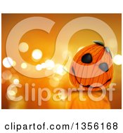 Clipart Of A 3d Halloween Jackolantern Pumpkin Over A Reflective Orange Bokeh Flare Background Royalty Free Illustration