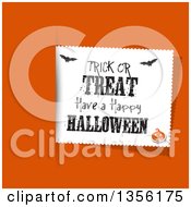 Poster, Art Print Of Trick Or Treat Have A Happy Halloween Greeting Label With Bats And A Jackolantern Over Orange