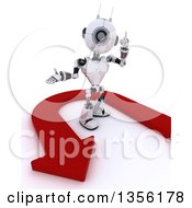 Poster, Art Print Of 3d Futuristic Robot Holding Up A Finger And Standing In An Arrow On A Shaded White Background