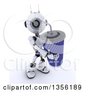 3d Futuristic Robot Carrying A Giant Fountain Soda On A Shaded White Background