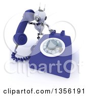 Poster, Art Print Of 3d Futuristic Robot Using A Giant Landline Telephone On A Shaded White Background