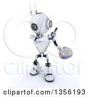3d Futuristic Robot Holding A Paintbrush And Palette On A Shaded White Background