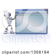 Poster, Art Print Of 3d Futuristic Robot Pointing To A Giant Computer Window On A Shaded White Background