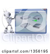 Poster, Art Print Of 3d Futuristic Robot Pointing To A Giant Computer Window With Drives On A Shaded White Background