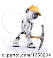 3d Futuristic Robot Construction Worker Contractor Using A Pickaxe On A Shaded White Background