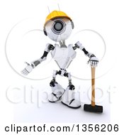 Poster, Art Print Of 3d Futuristic Robot Construction Worker Contractor Standing With A Sledgehammer On A Shaded White Background