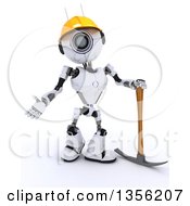 Poster, Art Print Of 3d Futuristic Robot Construction Worker Contractor Standing With A Pickaxe On A Shaded White Background