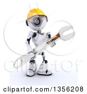 Clipart Of A 3d Futuristic Robot Construction Worker Contractor Holding A Wrench On A Shaded White Background Royalty Free Illustration