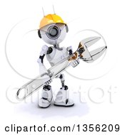 Poster, Art Print Of 3d Futuristic Robot Construction Worker Contractor Carrying An Adjustable Wrench On A Shaded White Background