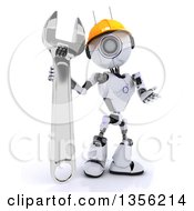 Poster, Art Print Of 3d Futuristic Robot Construction Worker Contractor With An Adjustable Wrench On A Shaded White Background