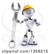 Poster, Art Print Of 3d Futuristic Robot Construction Worker Contractor With A Wrench On A Shaded White Background