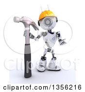 Poster, Art Print Of 3d Futuristic Robot Construction Worker Contractor With A Hammer On A Shaded White Background