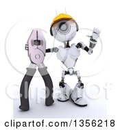 Clipart Of A 3d Futuristic Robot Construction Worker Contractor With Pliers On A Shaded White Background Royalty Free Illustration by KJ Pargeter
