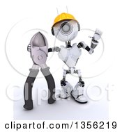 Poster, Art Print Of 3d Futuristic Robot Construction Worker Contractor With Pliers On A Shaded White Background