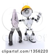 Poster, Art Print Of 3d Futuristic Robot Construction Worker Contractor With Pliers On A Shaded White Background