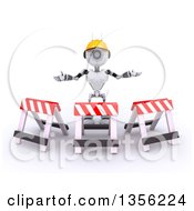 Poster, Art Print Of 3d Futuristic Robot Construction Worker Contractor With Barriers On A Shaded White Background
