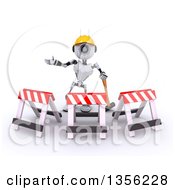 Poster, Art Print Of 3d Futuristic Robot Construction Worker Contractor With A Sledgehammer And Barriers On A Shaded White Background