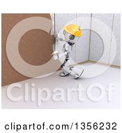 Clipart Of A 3d Futuristic Robot Construction Worker Contractor Applying Plaster Over Drywall Royalty Free Illustration