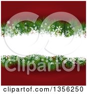 Poster, Art Print Of Christmas Background With Fir Tree Branches And Snow Over Red