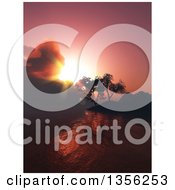 Poster, Art Print Of 3d Landscape Of Trees On Hills Over A Lake At Sunset