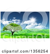 Poster, Art Print Of 3d Tree In A Hilly Green Spring Landscape On A Sunny Day