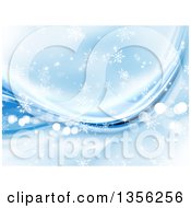 Poster, Art Print Of Blue Snowflake Winter Or Christmas Background With Flares And Waves