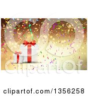 Background Of 3d Christmas Gifts With Colorful Confetti Over Gold
