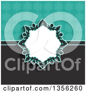 Clipart Of A Floral Frame Over A Gray And Turquoise Snowflake Background Royalty Free Vector Illustration by KJ Pargeter