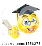 3d Yellow Male Smiley Emoji Emoticon Graduate Holding A Diploma
