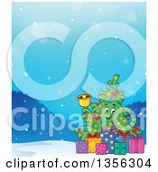 Poster, Art Print Of Christmas Tree Character Ringing A Bell With Gifts In The Snow