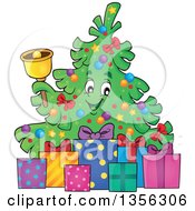 Poster, Art Print Of Christmas Tree Character Ringing A Bell With Gifts