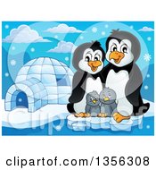 Cartoon Happy Penguin Family By An Igloo