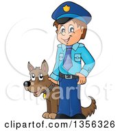 Poster, Art Print Of Cartoon White Male Police Officer With A Dog