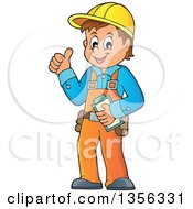 Poster, Art Print Of Cartoon Caucasian Male Construction Worker Giving A Thumb Up