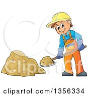 Poster, Art Print Of Cartoon Caucasian Male Construction Worker Shoveling Sand