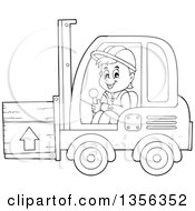 Poster, Art Print Of Cartoon Black And White Male Construction Worker Operating A Forklift