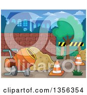Poster, Art Print Of Construction Zone With A Concrete Mixer Sand And Cones